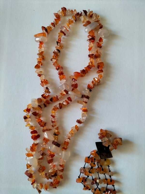 Conjunto em ágata cornalina e madrepérola