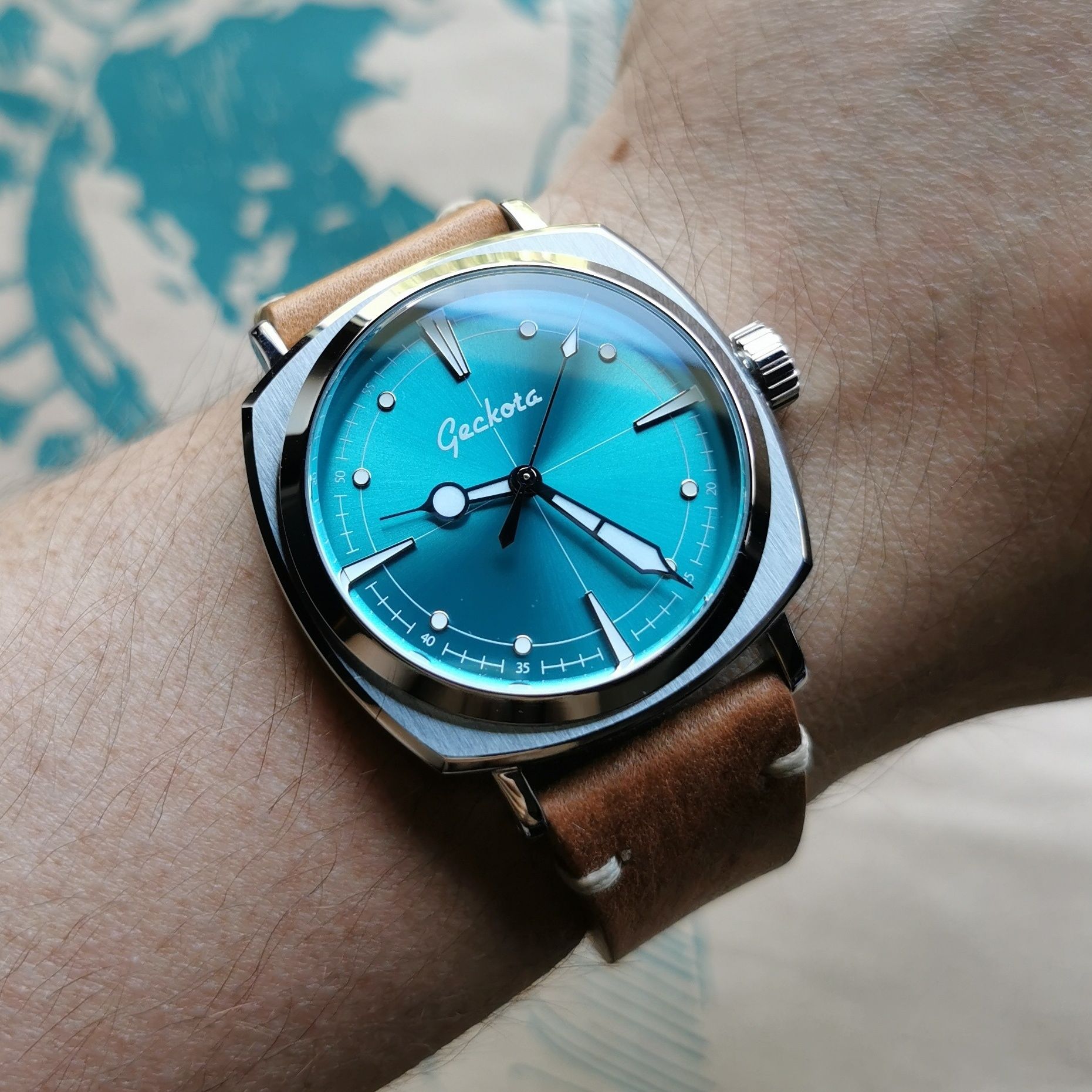 Zegarek Geckota Pioneer Mechanical Aqua Sunburst