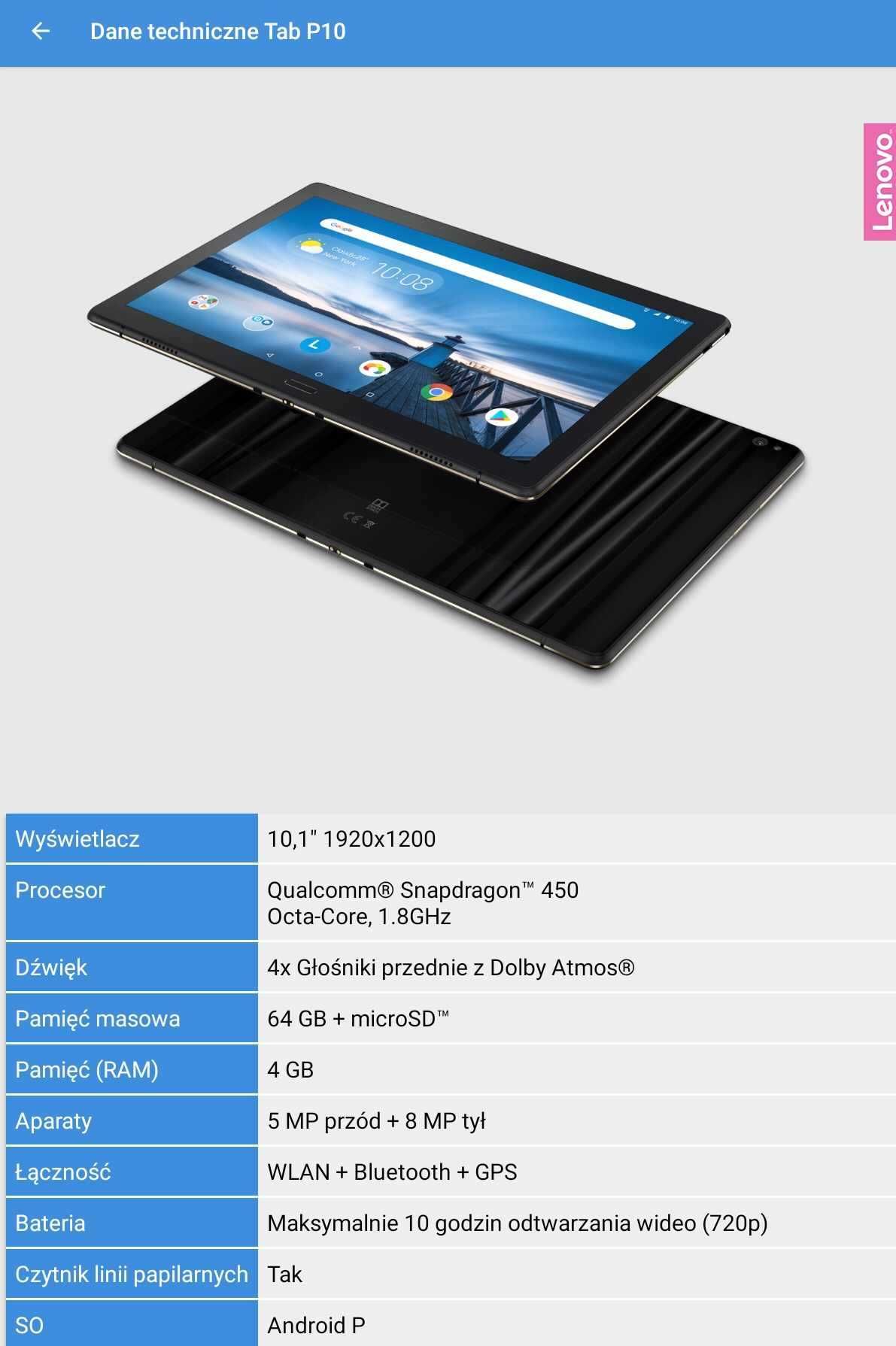 lenovo Tablet TAB P10 450/4GB/64GB/10.1/+ ETUI