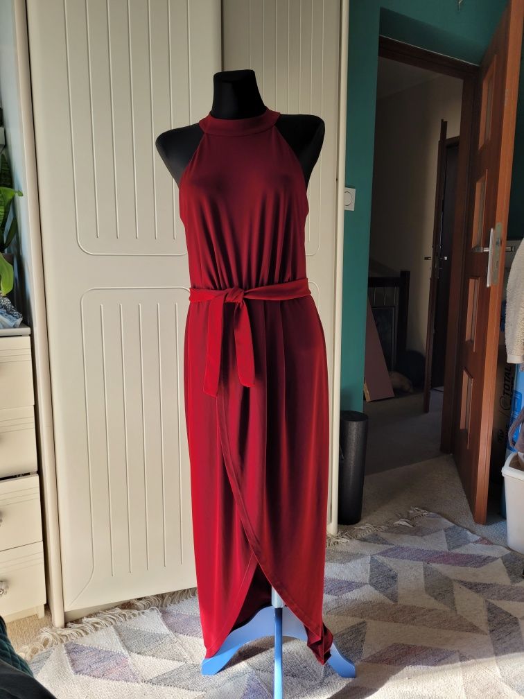 Bodyflirt sukienka długa M wieczorowa bordo halter