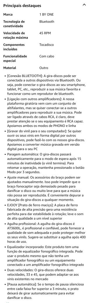 Giradiscos 1byone com Sistema Hi-Fi bluetooth e Altifalantes 36W