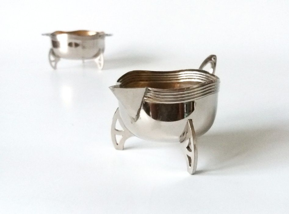 Mlecznik Cukiernica Zestaw środka stołu Art Deco metalowy UNIKAT punca