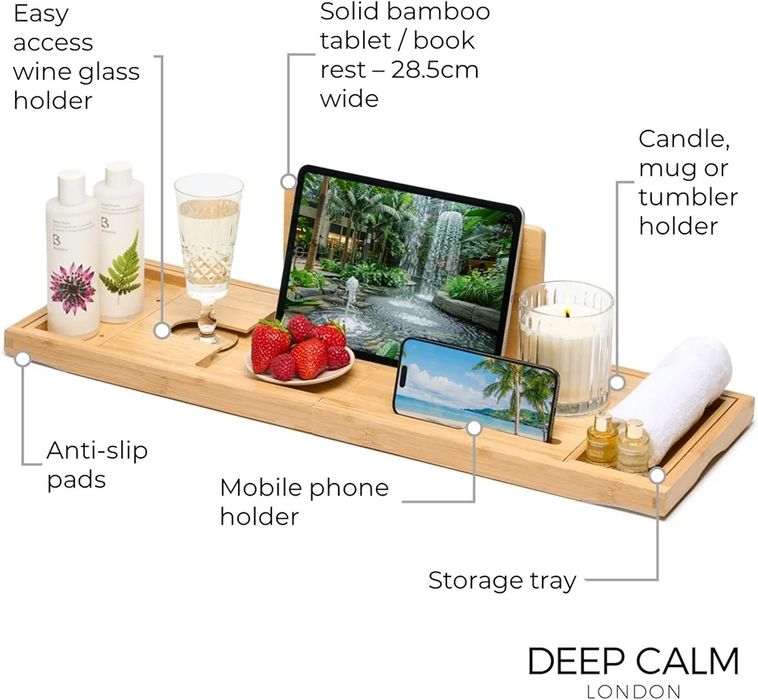 Taca podstawka bambusowa do wanny deep calm london 70cm regulowana
