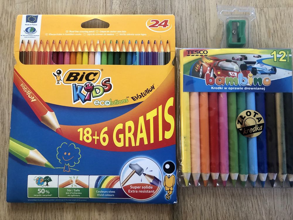 Kredki drewniane BIC Kids Evolution i kredki Bambino - 36 szt razem