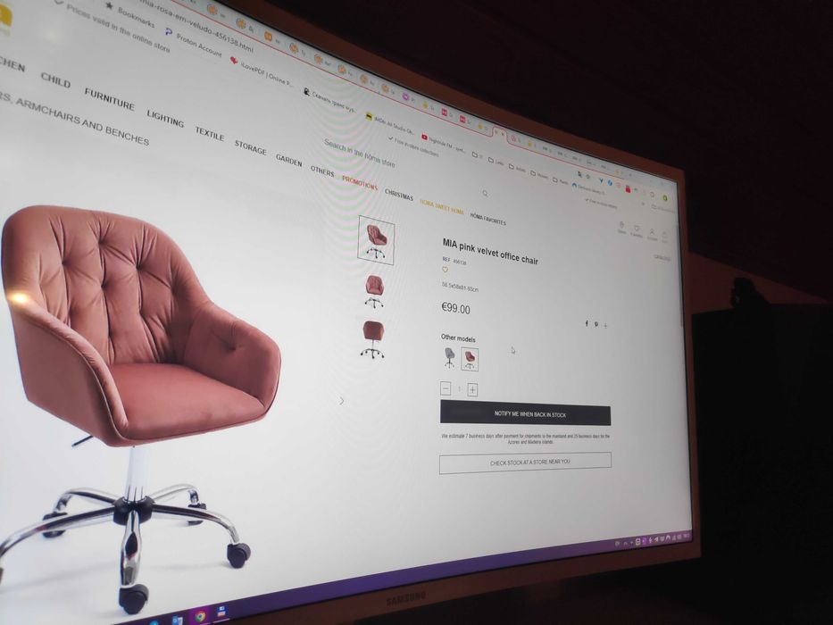 Cadeira de escritório MIA veludo rosa velho NOVA