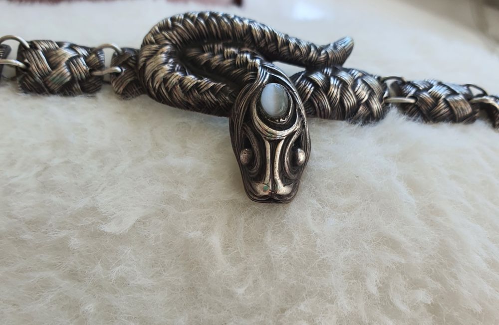 Браслет срібний "Змія" з місячним  каменем