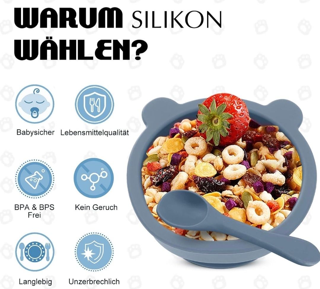 Miska z pokrywką i łyżeczką silikonowa dla niemowląt, zielona