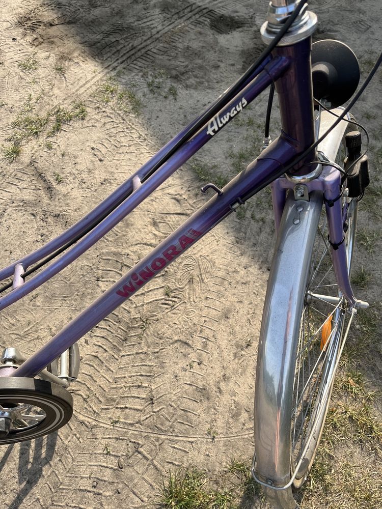 Winora damski fioletowy rower miejski bagażnik