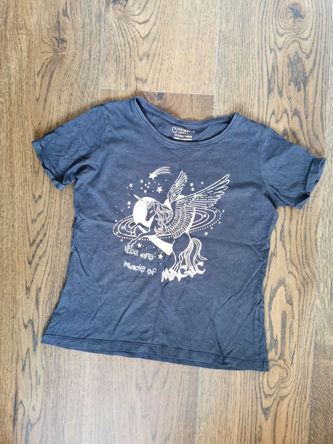 Szara koszulka T-shirt z jednorożcem, rozmiar 158 cm