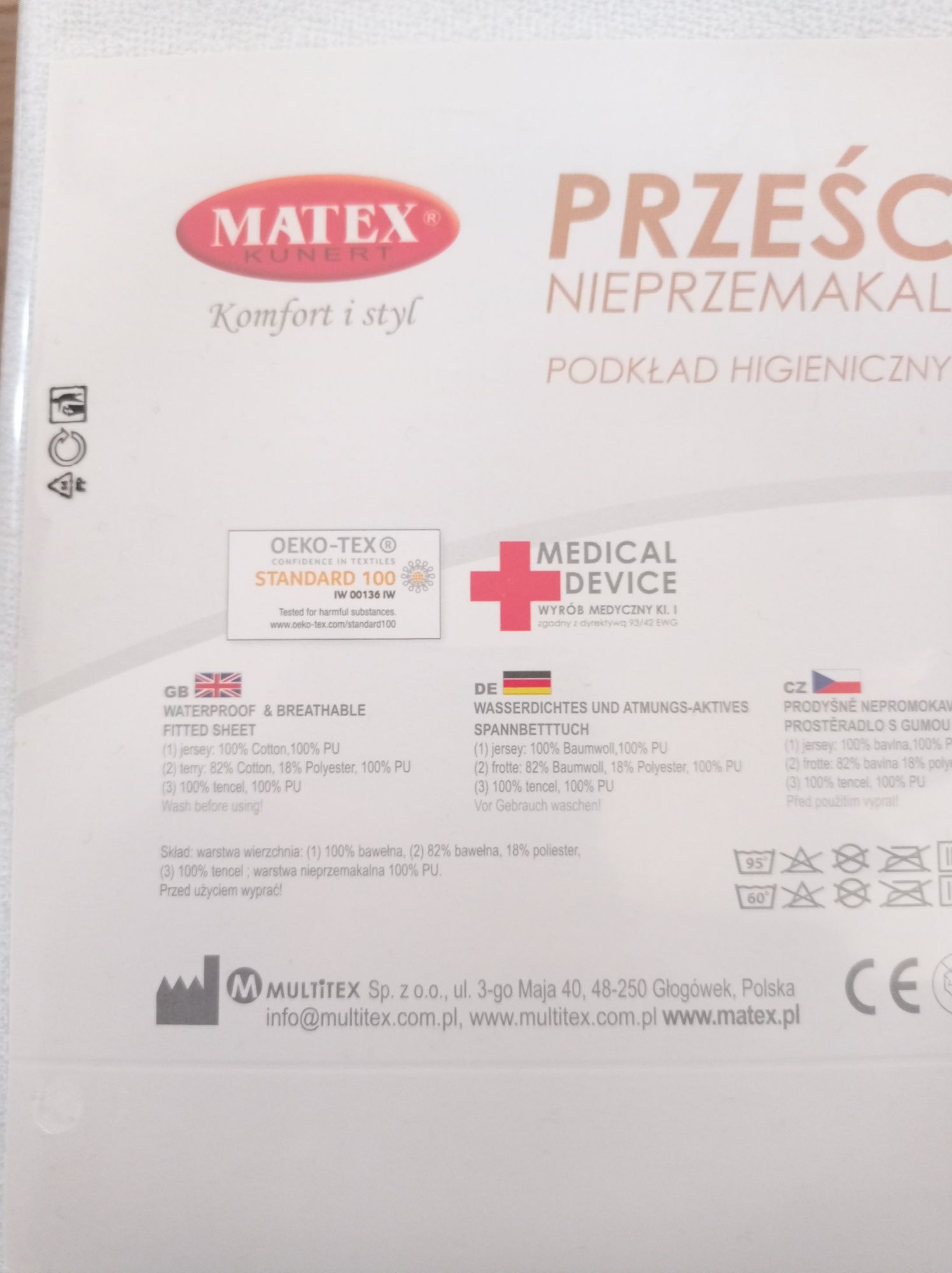 MATEX Prześcieradło nieprzemakalne 90x200 białe frotte NOWE