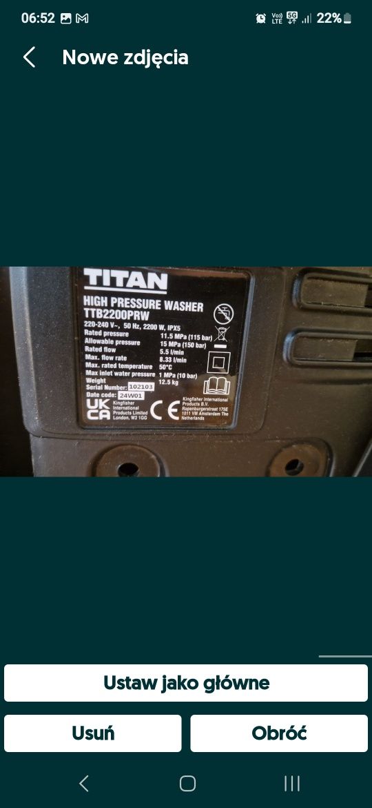 Myjka ciśnieniowa Titan 150bar