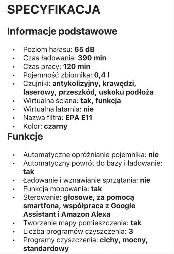 Robot sprzatajacy Xiaomi robot vacuum S20 mopowanie 120 min