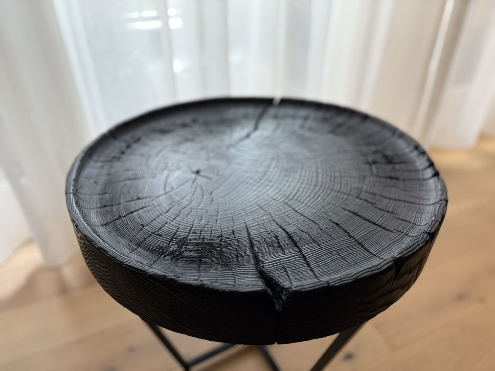 Stolik – opalany plaster drewna, 46cm średnicy, loft!