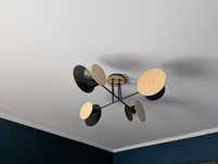 Nowoczesna lampa sufitowa loft/skandynawska – drewno + metal