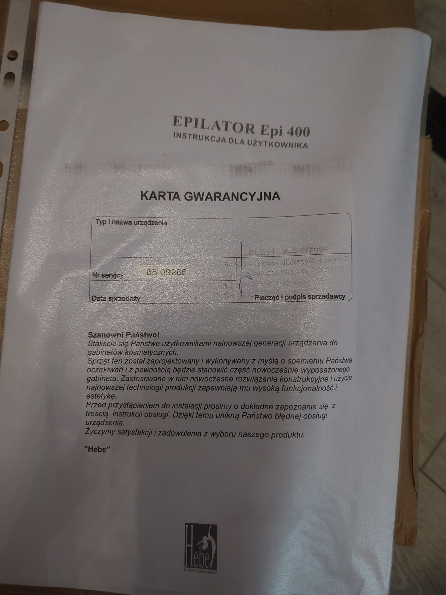 Epilator HEbe elektroepilacja