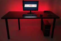 BIURKO GAMINGOWE dla gracza czarne LED USB gniazdo HIT
