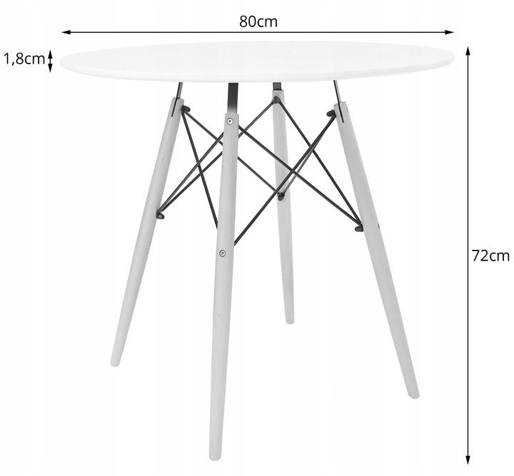 Komplet stół okrągły 80 x 80 cm + krzesła 4 sztuk