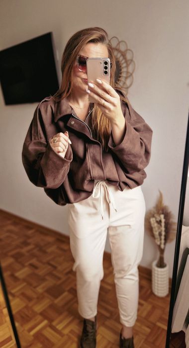 Czekoladowa brązowa bomberka z pagonami Zara Varlesca chicaca XS S M L