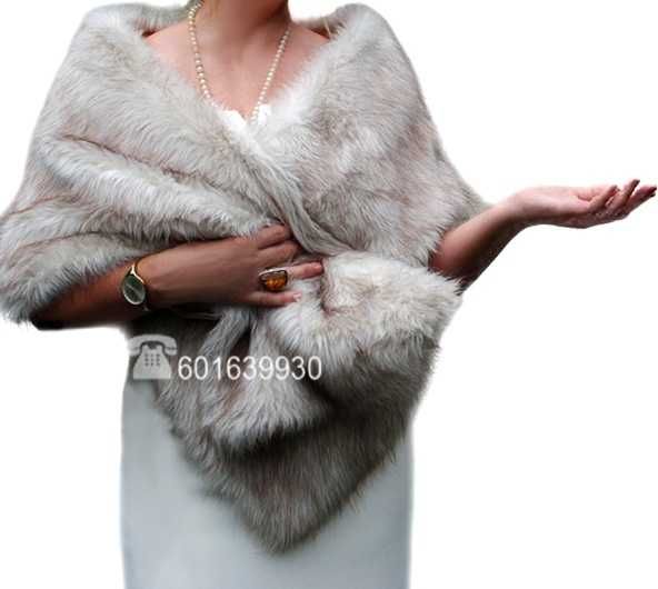 PIĘKNY szykowny SZAL FUTRZANY _ bolerko narzutka etola ślub wesele