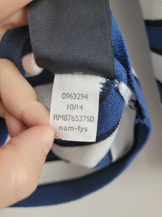 Ciepły damski sweter dekolt łódka Tommy Hilfiger r.M 38 biały niebiesk
