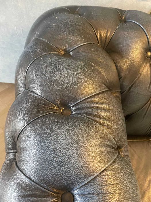 Sofa chesterfield skóra 3-os niebieska