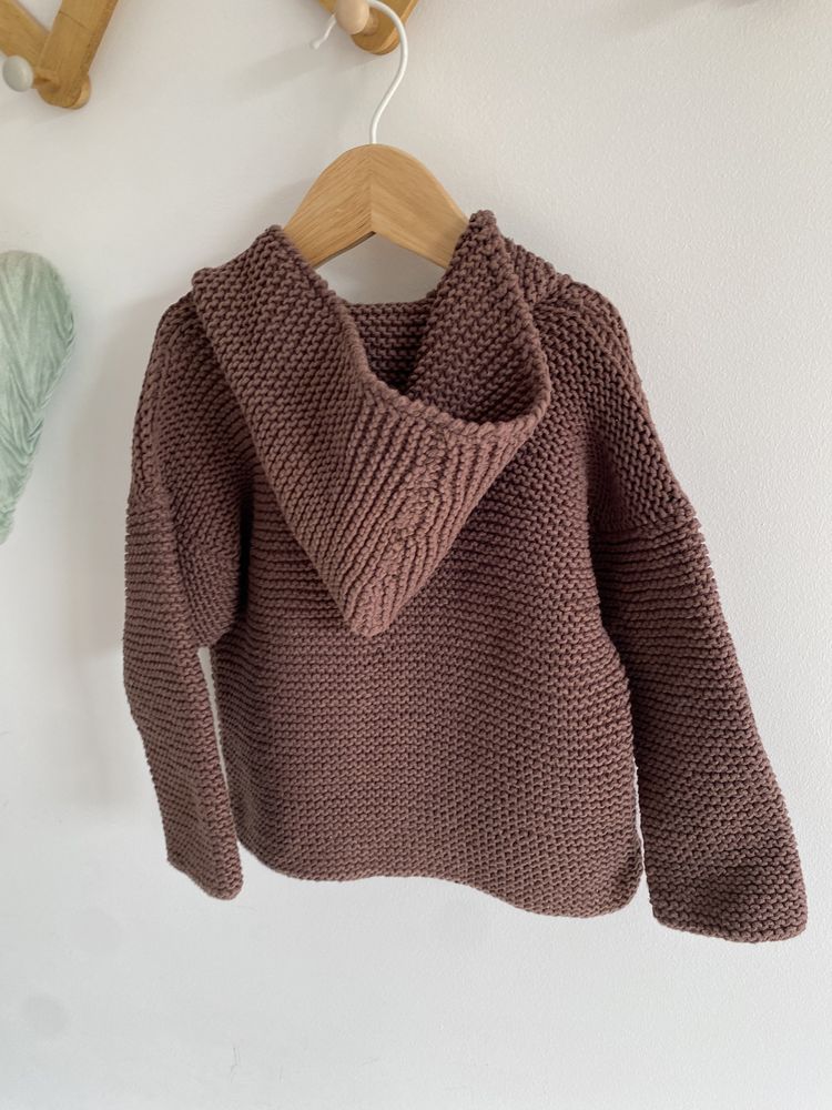 Sweter czekoladowy 92 brązowy na suwak z kapturem Handmade