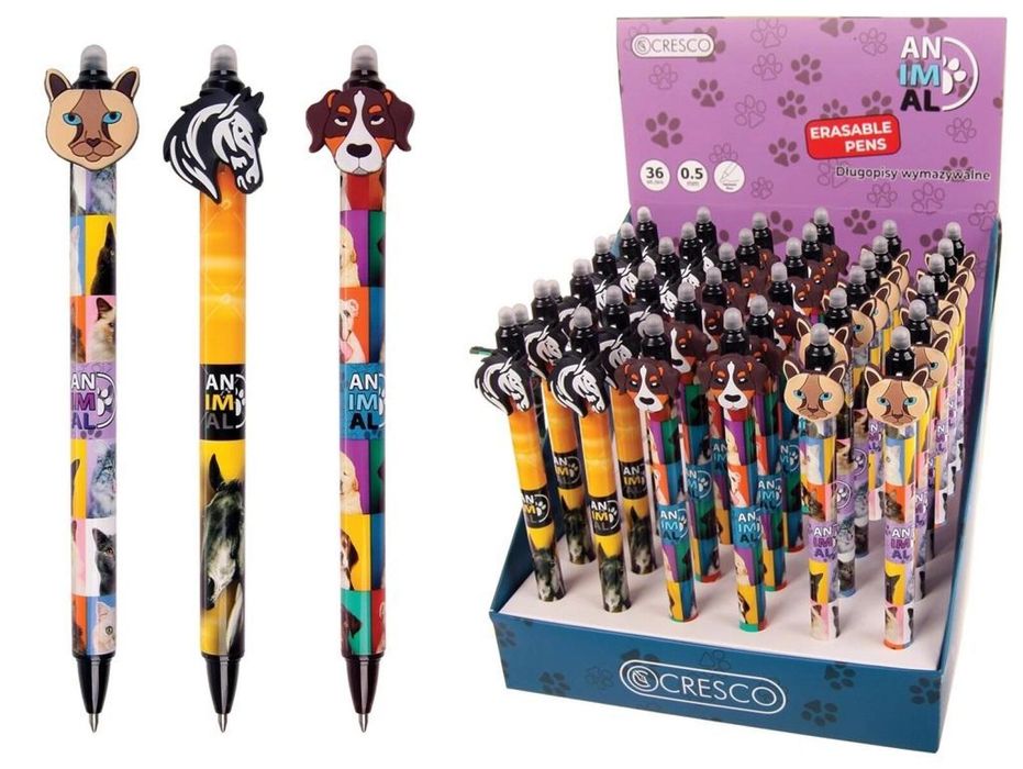 Długopis wymazywalny Animals (36szt) Cresco pudełko,183x183 mm