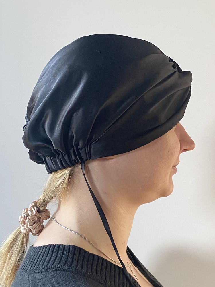 Curl Girl Turban 100% Jedwab Silk Czarny Czapka