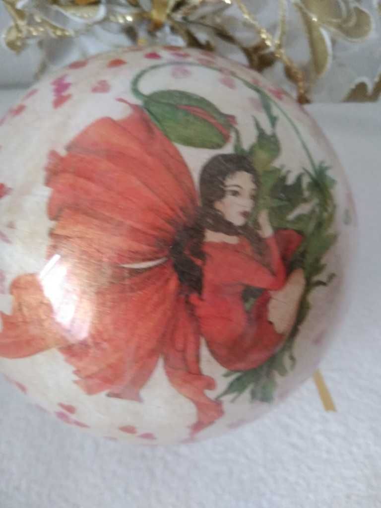 Bombka decoupage, rusałki/elfy, duża, Święta