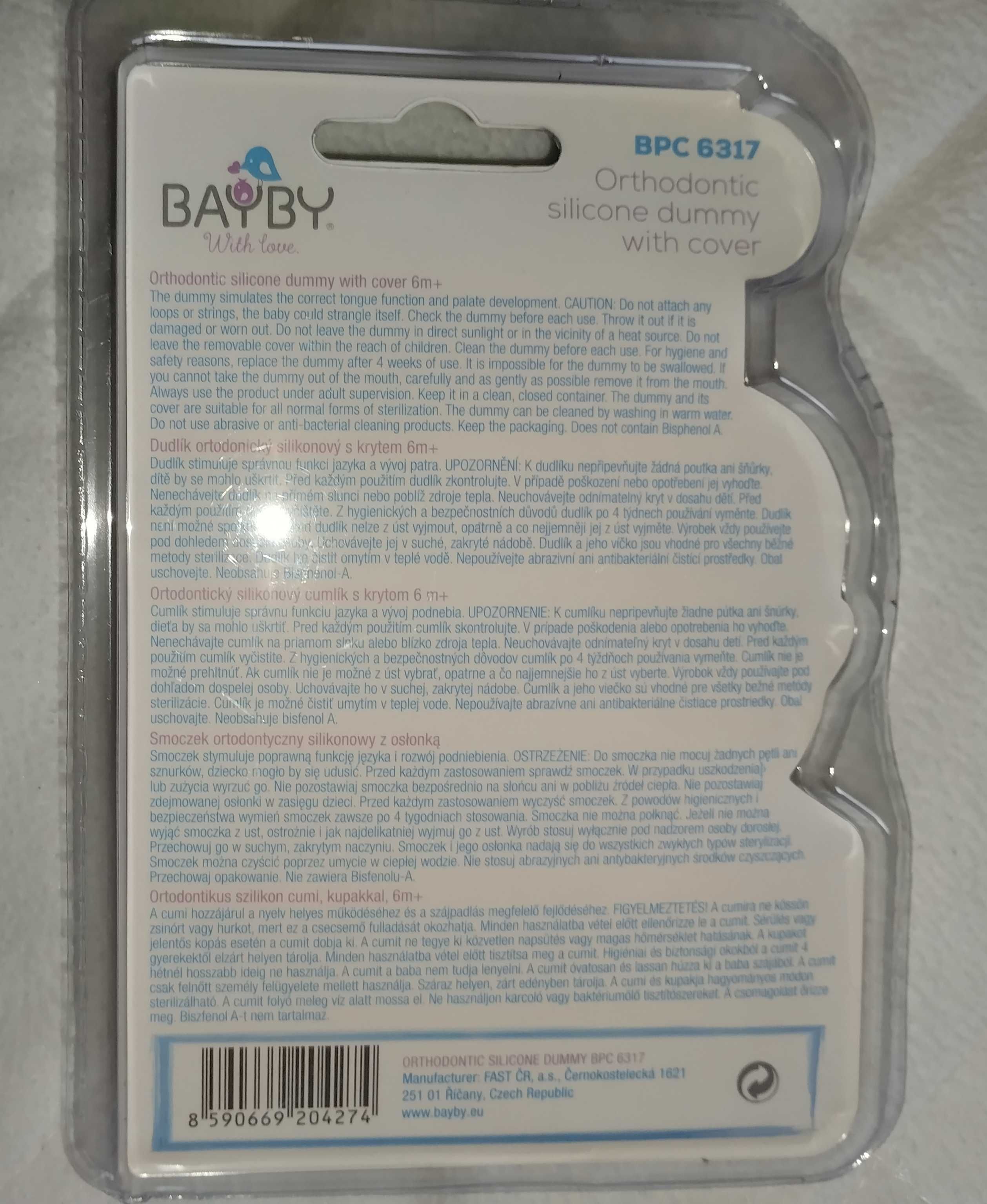 Smoczek ortodontyczny silikonowy z osłonką Bayby With love BPC6317, 6+