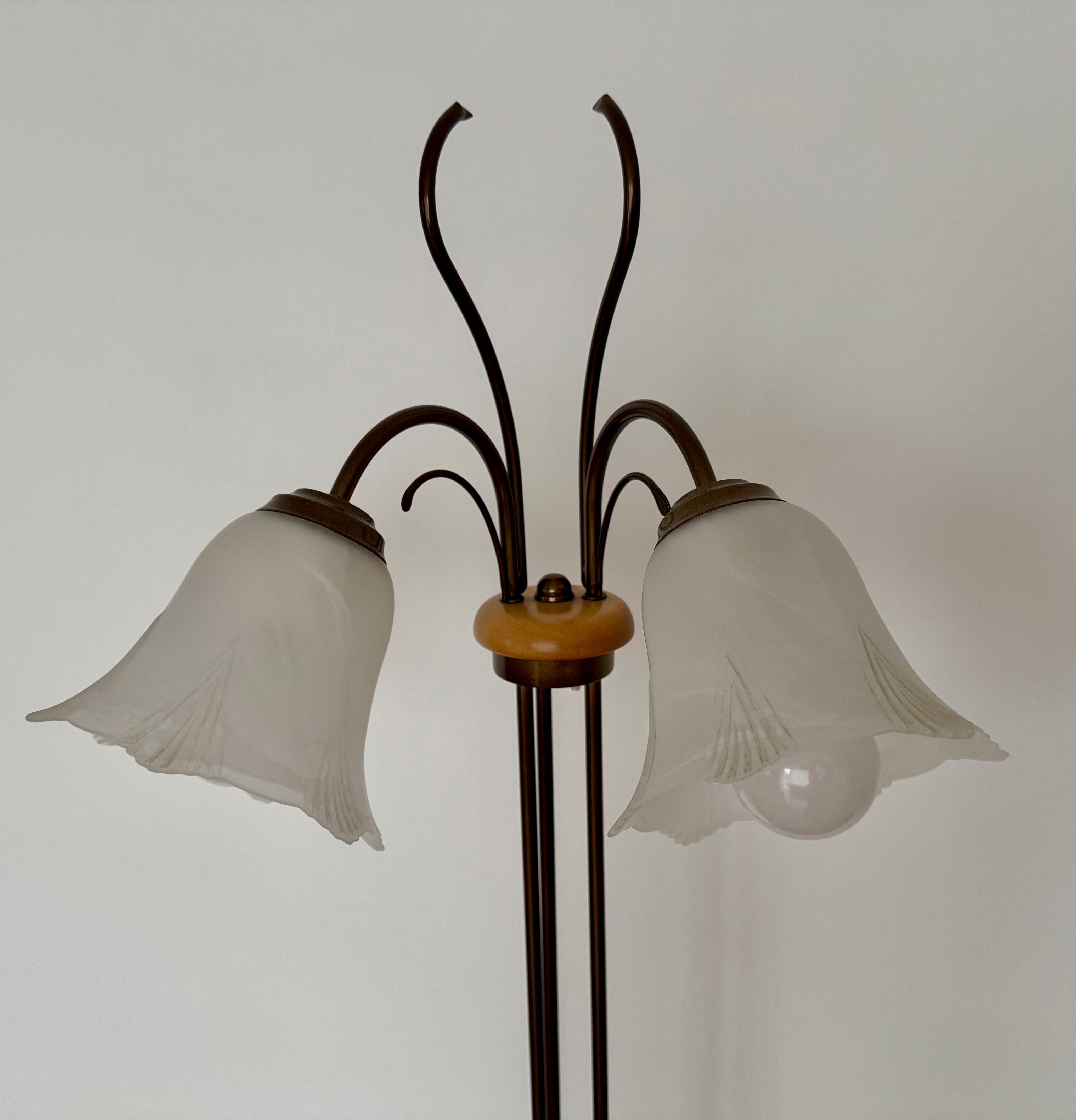 Ozdobne lampy sufitowe + lampa podłogowa drewno i szkło