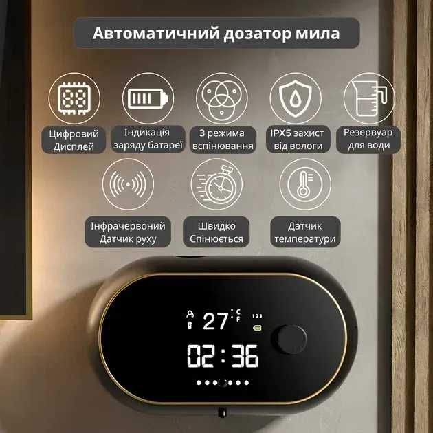 Сенсорний- Автоматичний дозатор для мила колір чорний!