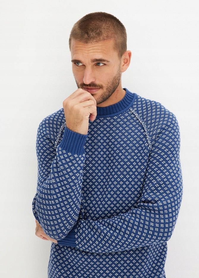 B.P.C niebieski sweter męski we wzory r.XXL