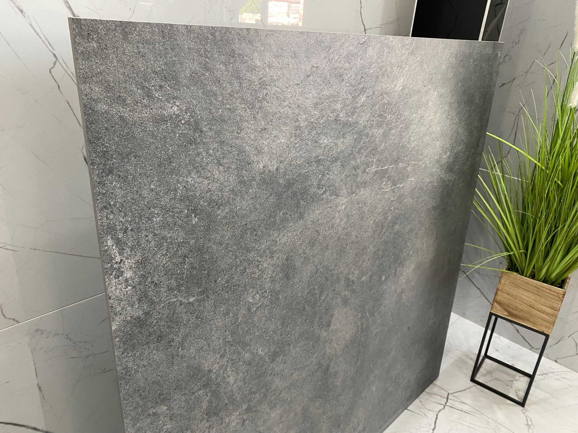 Duże płyty betonopodobne gres 120x120 struktura ANTRACYT STALOWY