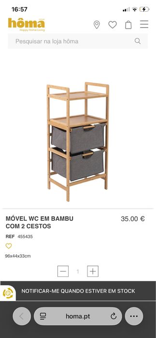 Móvel em bambu para wc com dois cestos