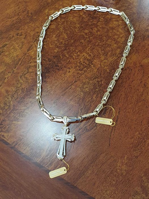 Złoty Łańcuch-125gr+KRZYŻ Z DIAMENTAMI-288 szt. - 1,95 ct.- próba 585.