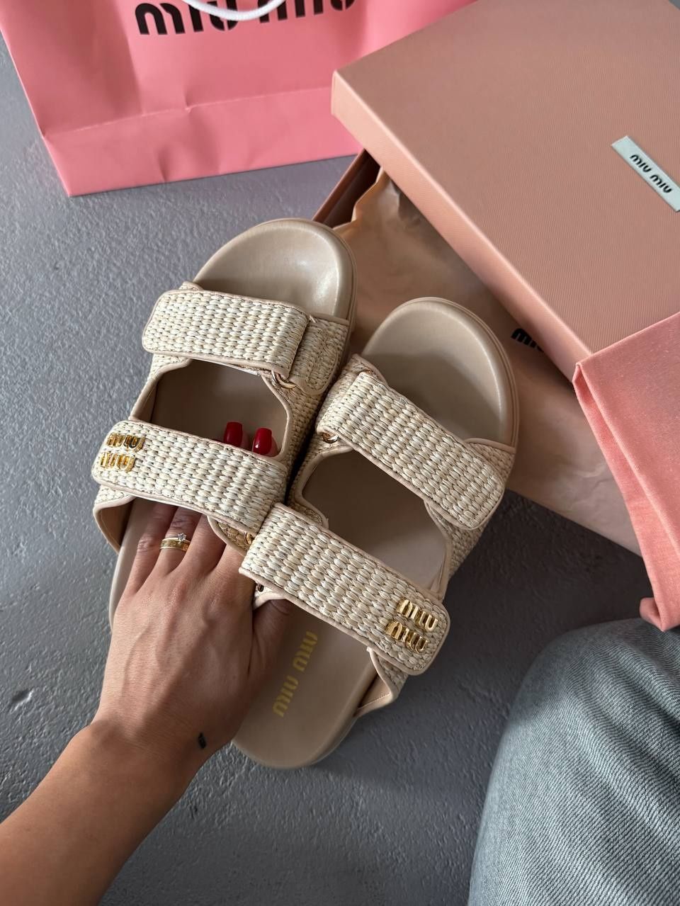 р36-41 Шльопанці Miu Women's Miu Crochet knit slides Beige Brown Black