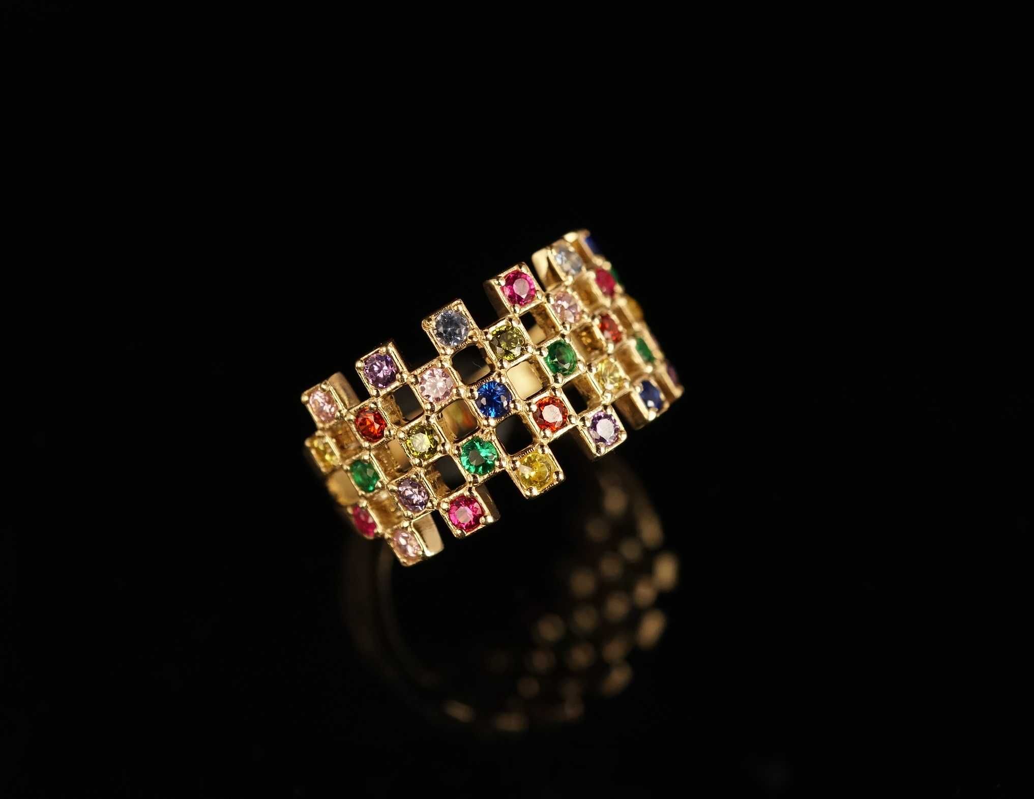 Złoto 585 - złoty pierścionek z cyrkoniami  r. 12