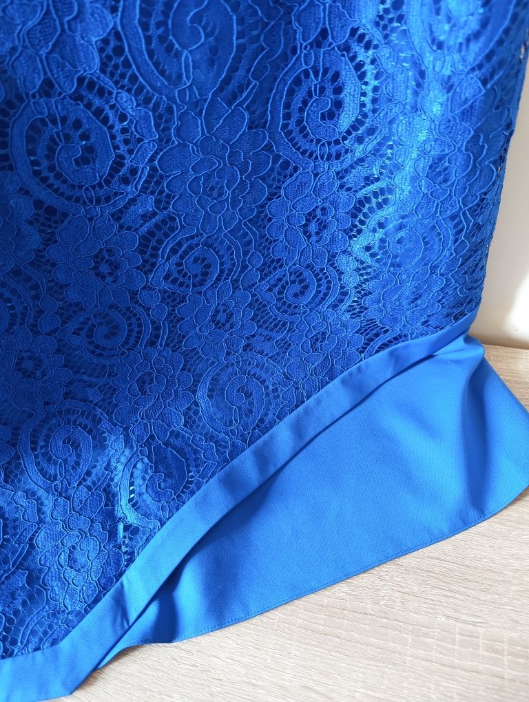Granatowa sukienka, na wesele, chrzciny, z koronką, plus size, eleganc