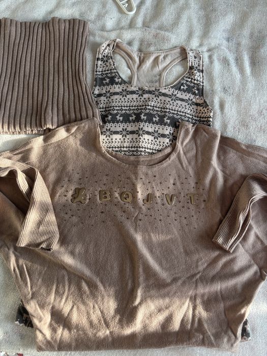 Bezowy set komplet 3rzeczy komin bokserka i swetrek