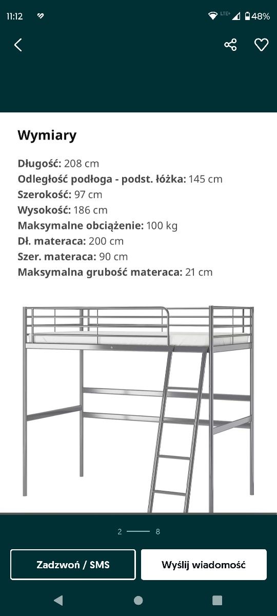 Ikea Svarta idealne piętrowe z blatem plus materac