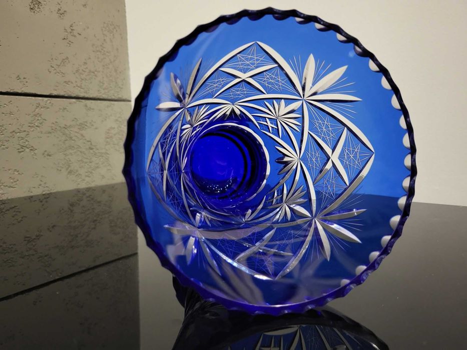 Wazon kryształ kobalt piękny retro prezent kryształowy niebieski 25cm