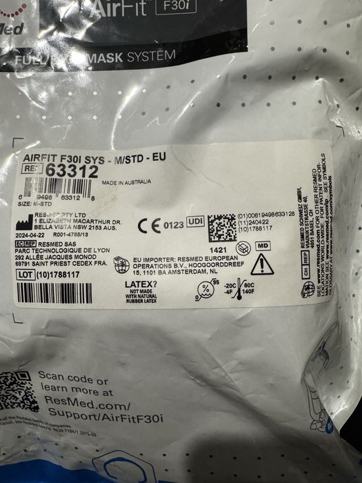 Maska ustno-nosowa AirFit F30i do terapii bezdechu