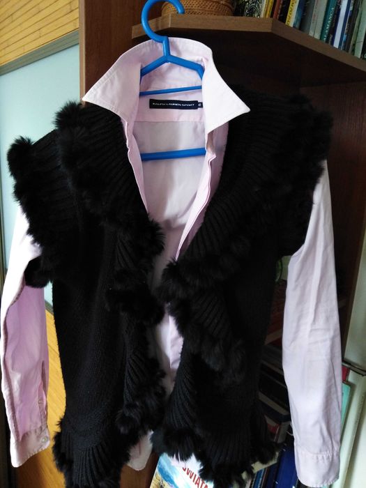 Kamizelka, obszycie z lisa, krolika, futro naturalne, skora naturalna