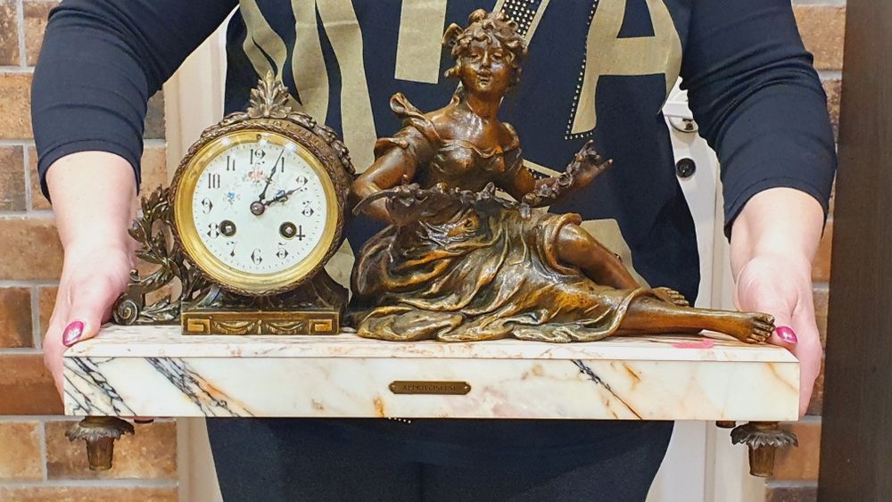 Zegar kominkowy antyk XIX wiek sygnowany Maxim duży+przystawki prezent