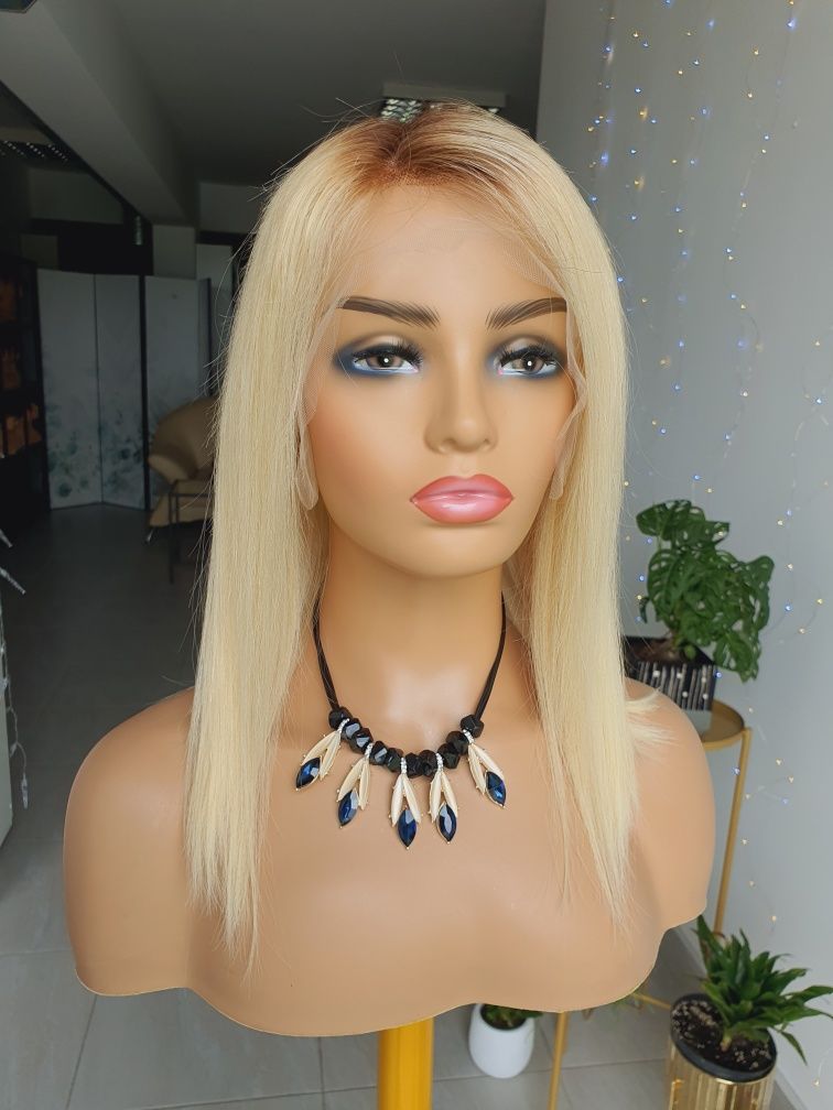 Włosy natutlane blond z odrostem peruka lace front 40 cm