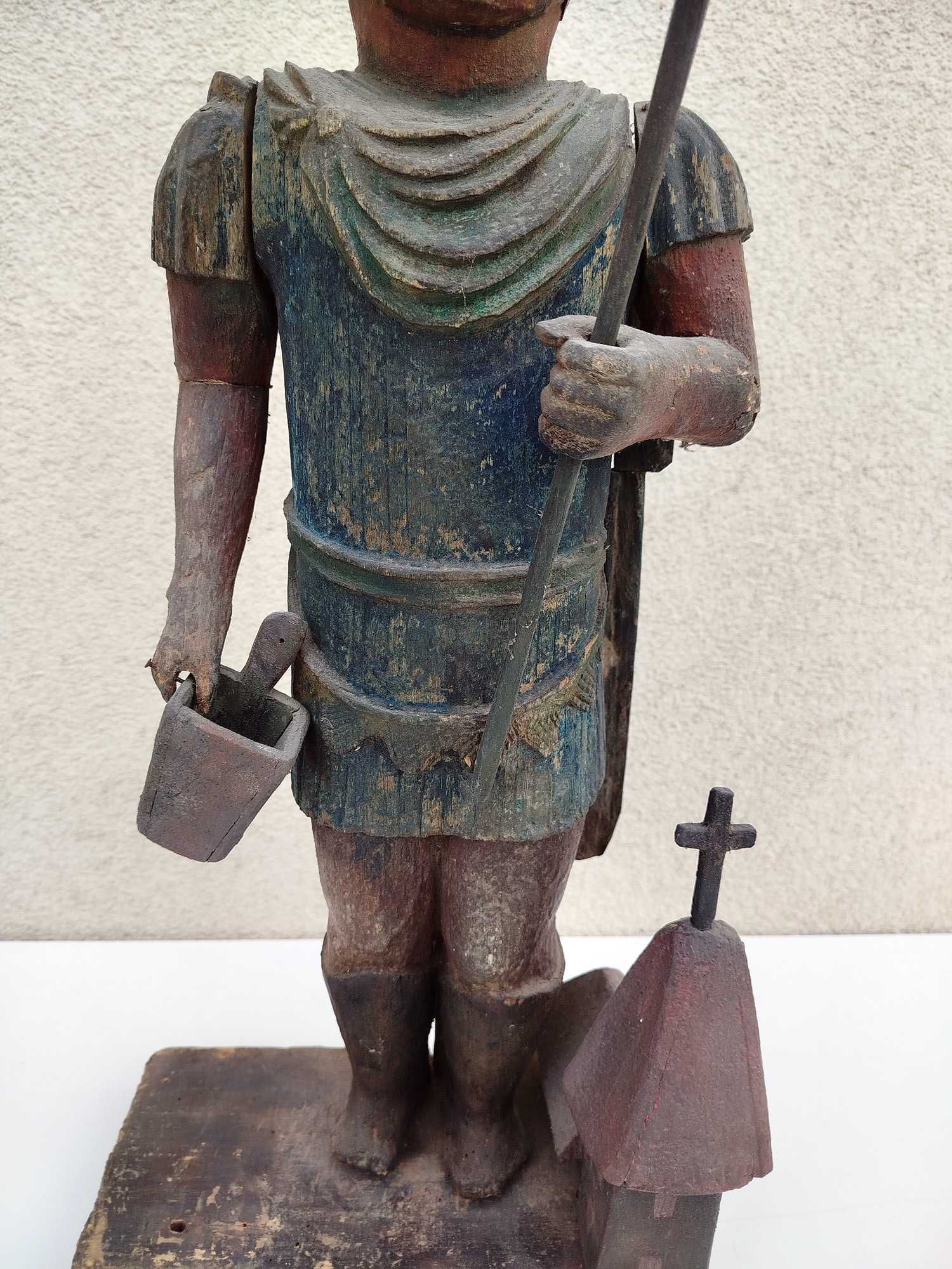 Św. Florian, rzeźba ludowa, drewniana i polichromowana, XIX-wiek