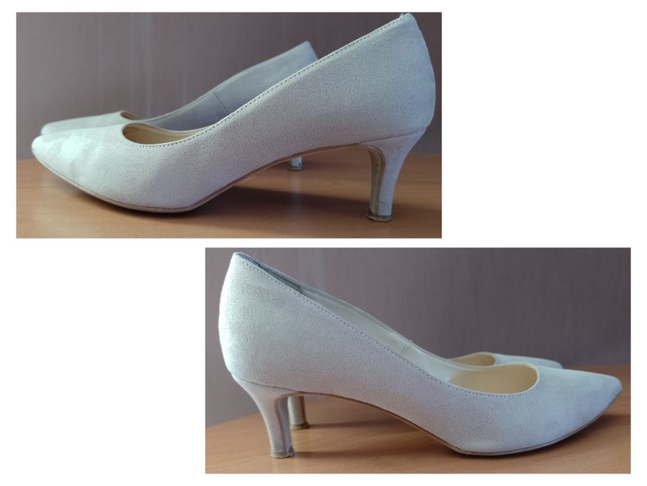 Szpilki ze spiczastym noskiem z ekozamszu. Beżowe. Rozmiar 40