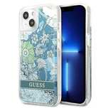 Etui Guess Flower Liquid Glitter na iPhone 13 mini - zielone