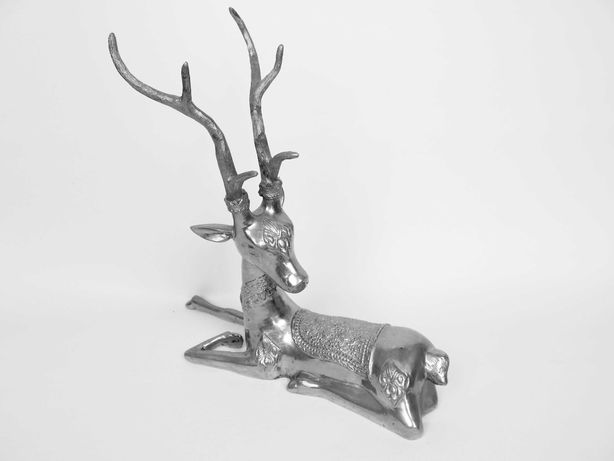 Vintage rzeźba metalowa srebrna duża ciężka jeleń